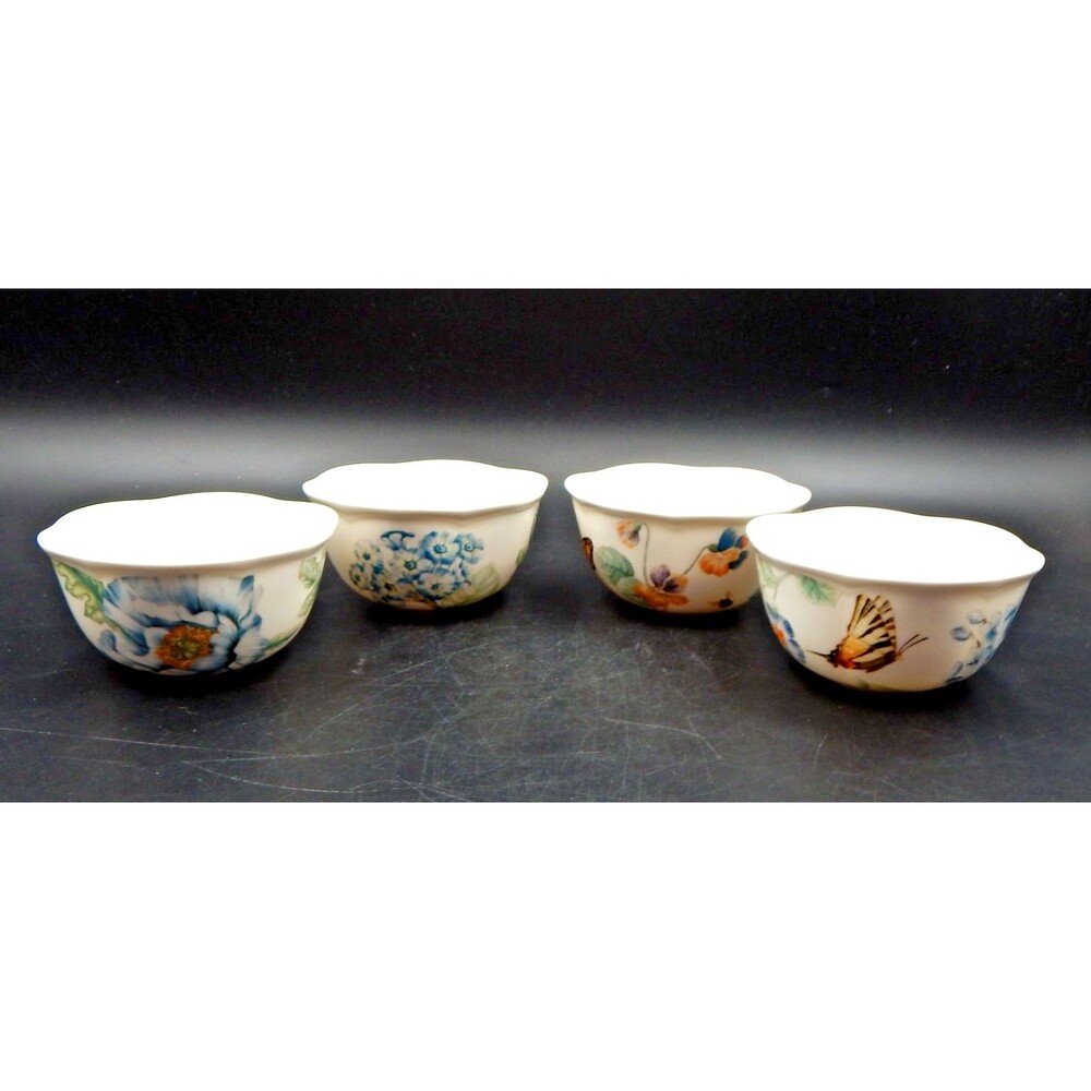Lenox Butterfly Meadow Bloom 4 Piece Dessert Bowl Set Blue Floral 4-3/4 Inch